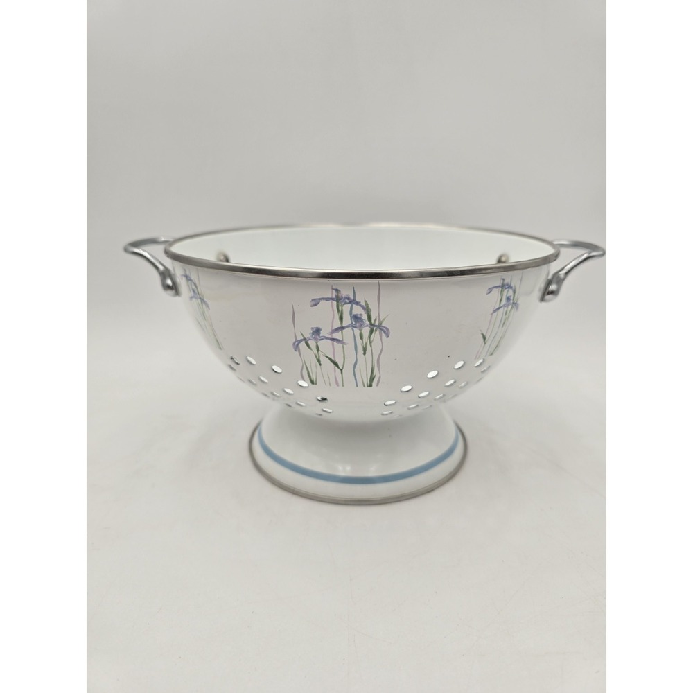 Vintage‎ Corelle Coordinates Shadow Iris Colander Strainer Enamel Metal